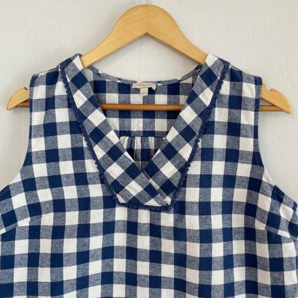 Talbots Linen Cotton Blue/White Gingham Check Sleeveless V-neck Top Size Large - Picture 2 of 6